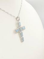 Halsketting - 18 karaat Witgoud Aquamarijn - Diamant, Handtassen en Accessoires, Kettingen, Nieuw