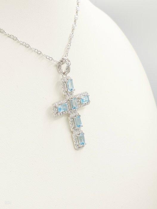 Halsketting - 18 karaat Witgoud Aquamarijn - Diamant, Handtassen en Accessoires, Kettingen