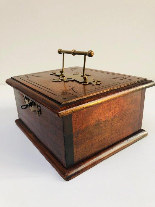 Theekistje / doosje - Hout, Messing - Theekist, Antiek en Kunst, Curiosa en Brocante