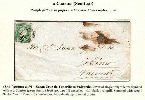 Scott 40, Edifil 43. - 2 Card - Classic Stamps - Queen, Postzegels en Munten, Postzegels | Europa | Spanje
