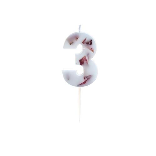 Kaars 3 Jaar Rozenblaadjes 9cm, Hobby en Vrije tijd, Feestartikelen, Nieuw, Verzenden