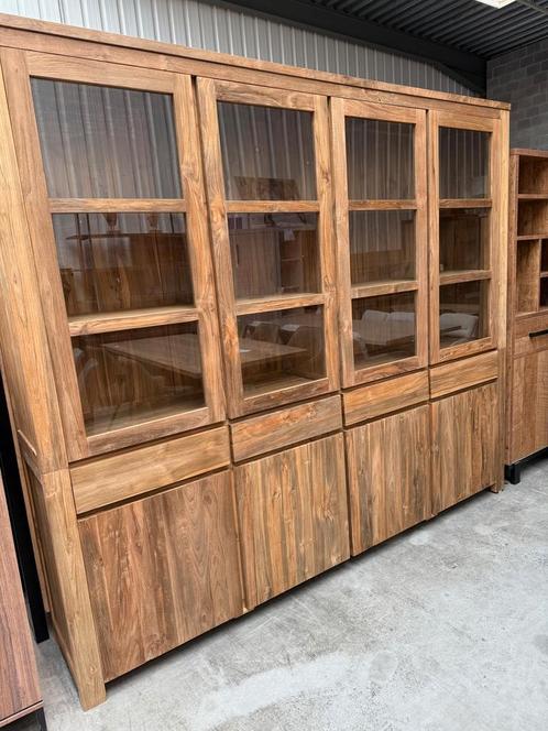 Buffetkast, massief teakhout (nieuw, A-keuze), Huis en Inrichting, Kasten | Buffetkasten, Nieuw, Teakhout, Glas