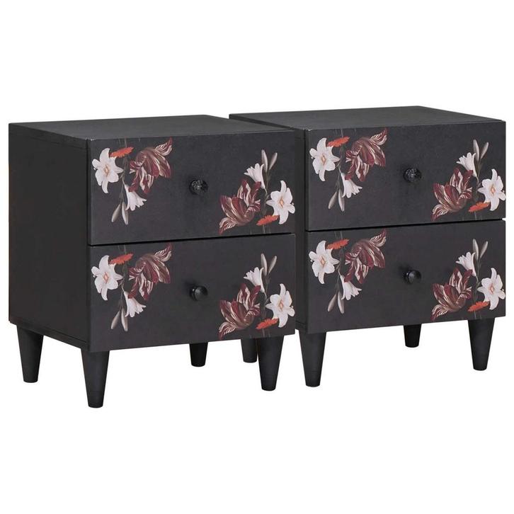 vidaXL Nachtkastje 2 pcs Bruin 40 x 33,5 x 46 cm Massief, Maison & Meubles, Chambre à coucher | Tables de chevet, Envoi