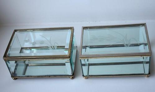Sieradendoos (2) - glazen dozen/handwerk - brass - glass -, Antiek en Kunst, Kunst | Designobjecten