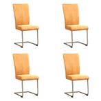 Set van 4 Leren eetkamerstoelen Dry - Kenia Cognac (cognac), Huis en Inrichting, Ophalen of Verzenden, Nieuw, Leer, Eén