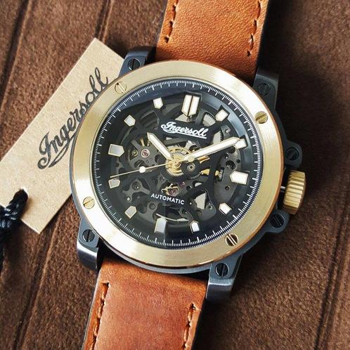 Ingersoll - Automatic - Skeleton - Horween Leather - Gold -, Handtassen en Accessoires, Horloges | Heren