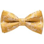 Fako Fashion - Vlinderstrik Paisley - 100% Zijde - Goud, Kleding | Heren, Stropdassen, Verzenden, Nieuw