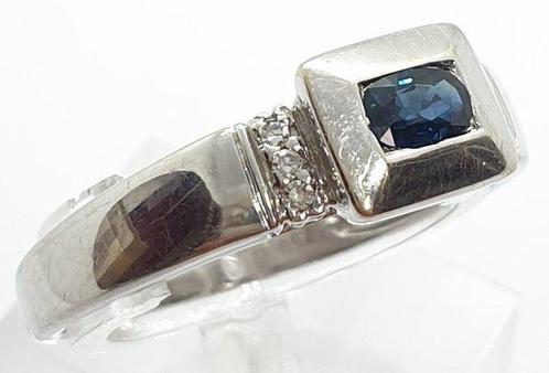 Ring - 18 karaat Witgoud - 0.13ct. tw. Saffier - Diamant, Handtassen en Accessoires, Ringen