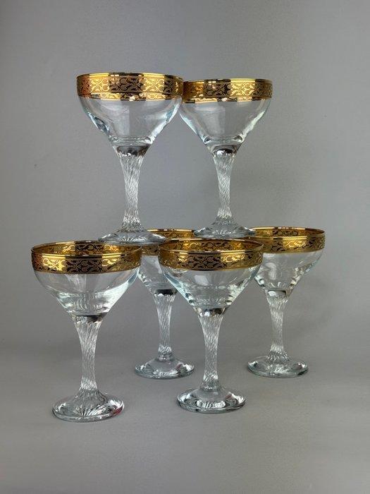 Drinkset (6) - Glas - Glazen met een gedraaide steel, Antiquités & Art, Antiquités | Meubles | Tables