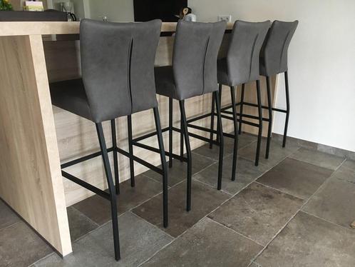 Set van 4 leren barstoelen - grijs leer - Echt leer, Modern,, Huis en Inrichting, Stoelen, Overige kleuren, Nieuw, Leer, Ophalen of Verzenden