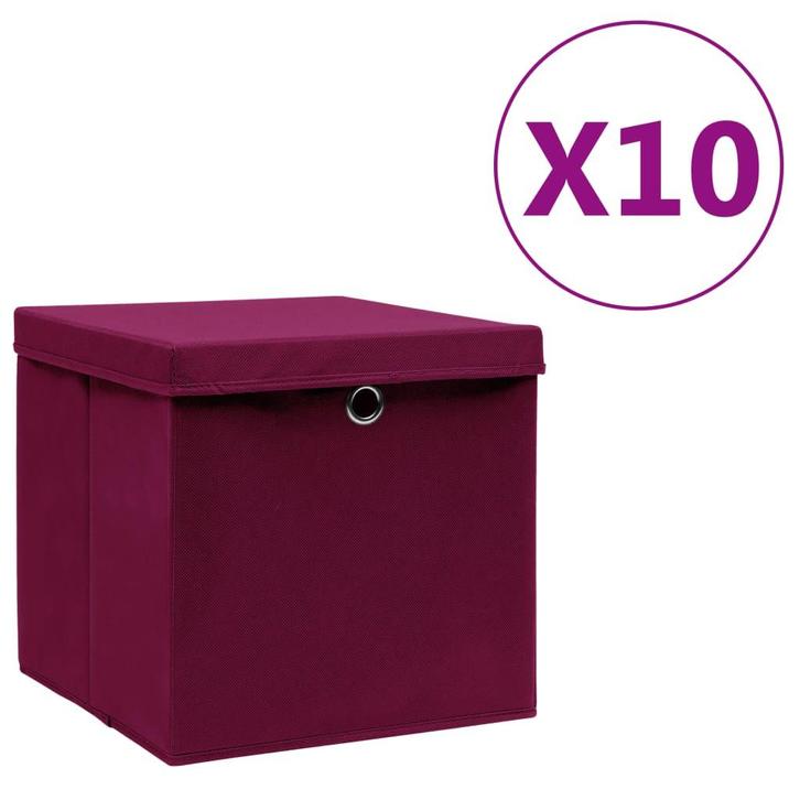vidaXL Opbergboxen met deksel 10 st 28x28x28 cm donkerrood, Doe-het-zelf en Bouw, Kratten en Dozen, Nieuw, Verzenden