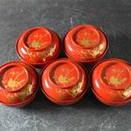 Soepkom - Hout, Lacquer - Gouden Maki-e , 5-delige set,, Antiek en Kunst