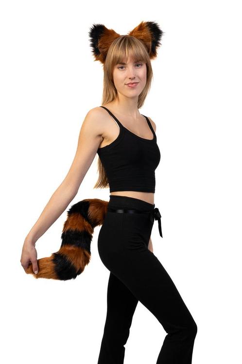 Haarband Furry Oren Staart Set Bruin Zwart Strepen Wasbeer V, Kleding | Dames, Carnavalskleding en Feestkleding, Nieuw, Ophalen of Verzenden