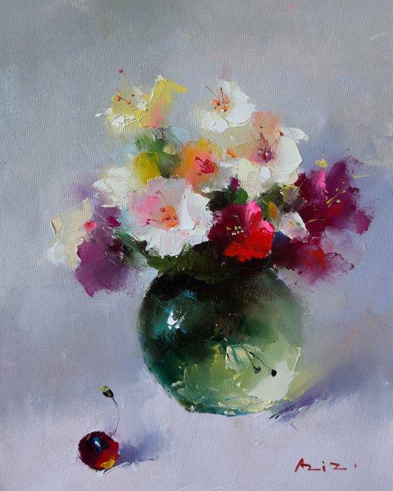Aziz Sulaimanov - Cherry and Flowers, Antiek en Kunst, Kunst | Schilderijen | Modern