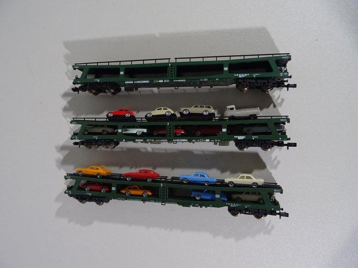 Fleischmann N - Treinset (3) - 3 autotransportwagen, Hobby en Vrije tijd, Modeltreinen | N-Spoor