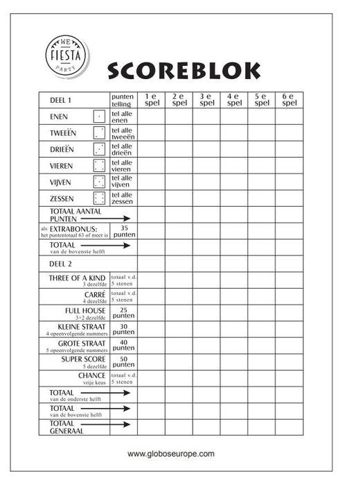 Yahtzee Scoreblok 21cm 50 paginas, Hobby & Loisirs créatifs, Articles de fête, Envoi