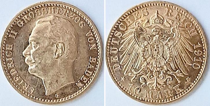 Duitsland 10 Mark Friedrich Ii Baden 1910 G J 191 Friedri..., Postzegels en Munten, Munten | Europa | Niet-Euromunten, België