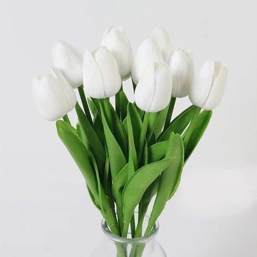 Tulpen Wit Real Touch Foam 33 cm Bundel ca. 10 stuks, Huis en Inrichting, Woonaccessoires | Kunstplanten en Kunstbloemen, Nieuw