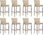 Set van 8 Taupe leren moderne barkrukken - poot vierkant, Huis en Inrichting, Stoelen, Nieuw, Vijf, Zes of meer stoelen, Modern