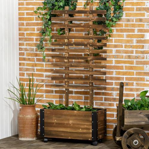 Plantenbak - Hout &amp; Klimrek - Verkoolde afwerking - Bruin, Tuin en Terras, Overige Tuin en Terras, Nieuw, Ophalen of Verzenden