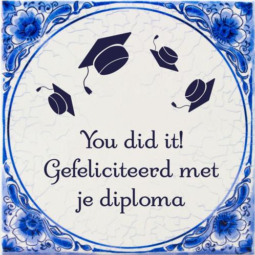 Tegels delfts blauw Geslaagd You did it 15cm, Maison & Meubles, Accessoires pour la Maison | Peintures, Dessins & Photos, Envoi