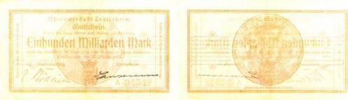 100 Milliarden Mark Welt Crailsheim 1923 Notgeld gebrauch..., Postzegels en Munten, Munten | Europa | Niet-Euromunten, België