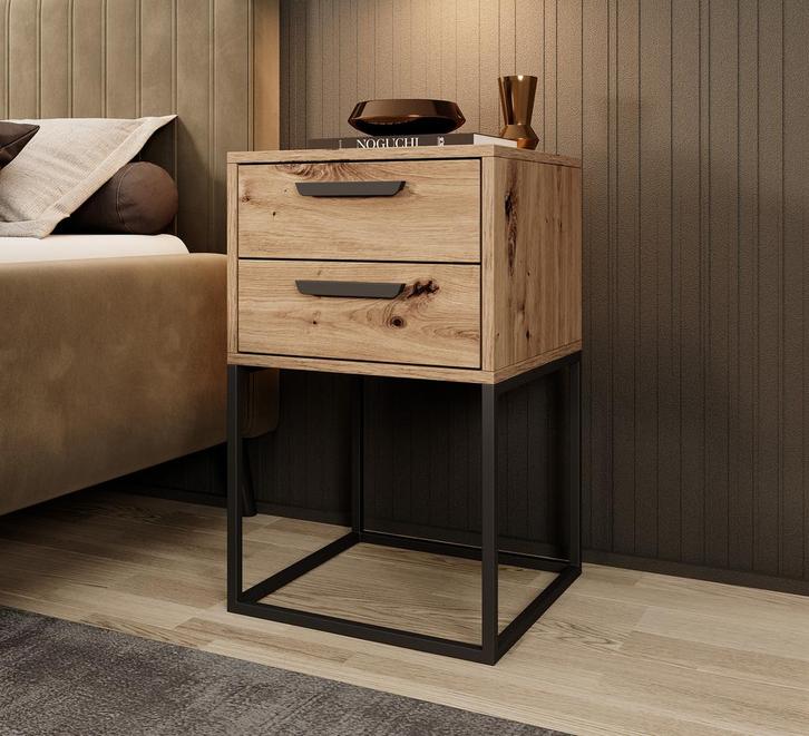 Meubella Nachtkastje eiken 40 cm 2 lades, Huis en Inrichting, Kasten | Overige, Nieuw, Verzenden