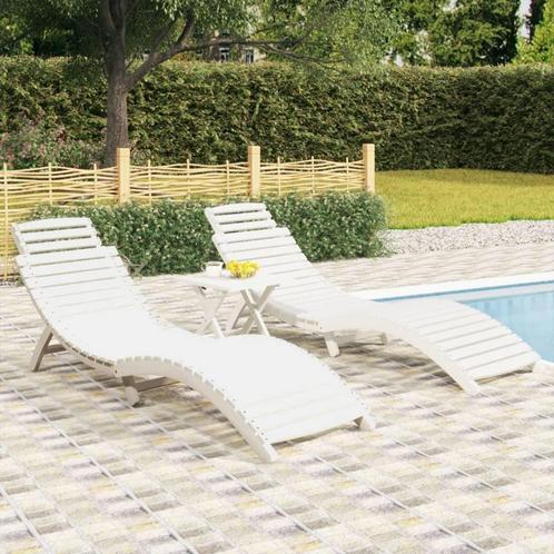 vidaXL Chaises longues lot de 2 avec table blanc bois, Jardin & Terrasse, Chaises longues, Neuf, Envoi