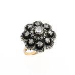 Bicolor gouden Victoriaanse ring met roos geslepen diaman..., Handtassen en Accessoires, Ringen, 18 tot 19, Gebruikt, Overige kleuren