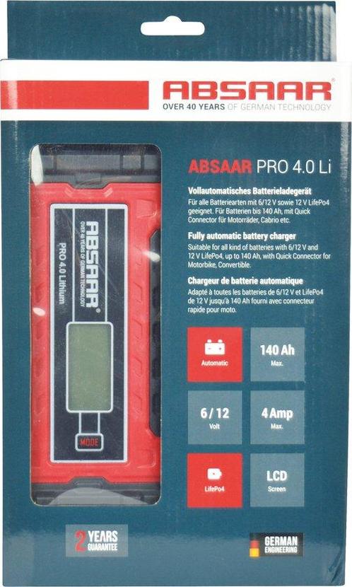 Absaar Acculader PRO 4.0 6V/12V 4A (Elektronica), Audio, Tv en Foto, Foto | Geheugenkaarten, Nieuw, Verzenden