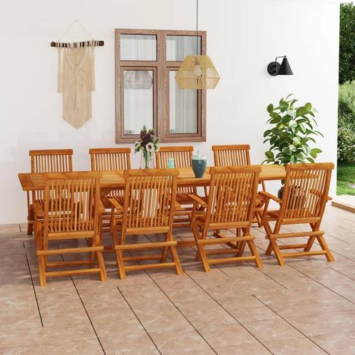 vidaXL 9-delige Tuinset massief teakhout, Tuin en Terras, Tuinsets en Loungesets, Tuinset, Nieuw, Verzenden