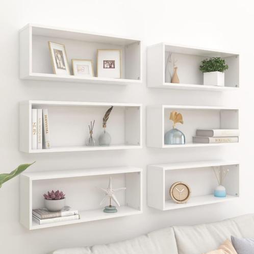 vidaXL Wandschappen kubus 6 st 60x15x23 cm spaanplaat wit, Maison & Meubles, Armoires | Armoires murales, Envoi