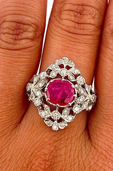 Ring Platina Robijn - Diamant, Handtassen en Accessoires, Ringen