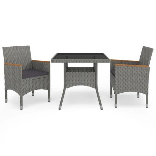 vidaXL 3-delige Tuinset poly rattan en acaciahout grijs, Tuin en Terras, Tuinsets en Loungesets, Tuinset, Nieuw, Verzenden