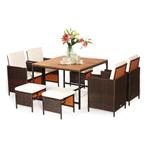 2dekans | 9-Delige Polyrotan Tuinset Bruin/Beige – 110 x 110, Tuin en Terras, Tuinsets en Loungesets, Ophalen of Verzenden, Nieuw