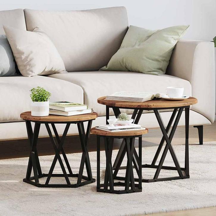 vidaXL Nestende Side Table 3 pcs Oud Hout Engineered hout en, Huis en Inrichting, Tafels | Salontafels, Nieuw, Verzenden