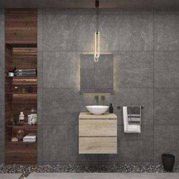 Badkamermeubelset Gliss Zeus 60 cm Licht Grijs Eiken Met, Ophalen of Verzenden, Bad