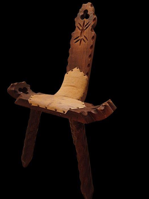 Stoel - Vurenhout - Spanish Brutalist, Antiek en Kunst, Curiosa en Brocante