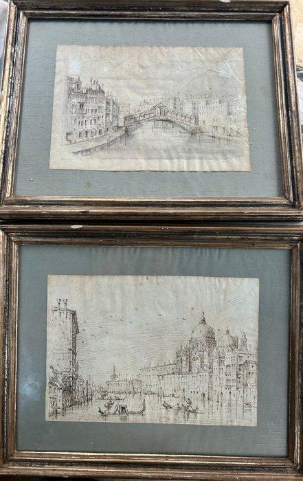 Scuola italiana (XVIII-XIX) - Venezia, Basilica di Santa, Antiek en Kunst, Kunst | Schilderijen | Klassiek