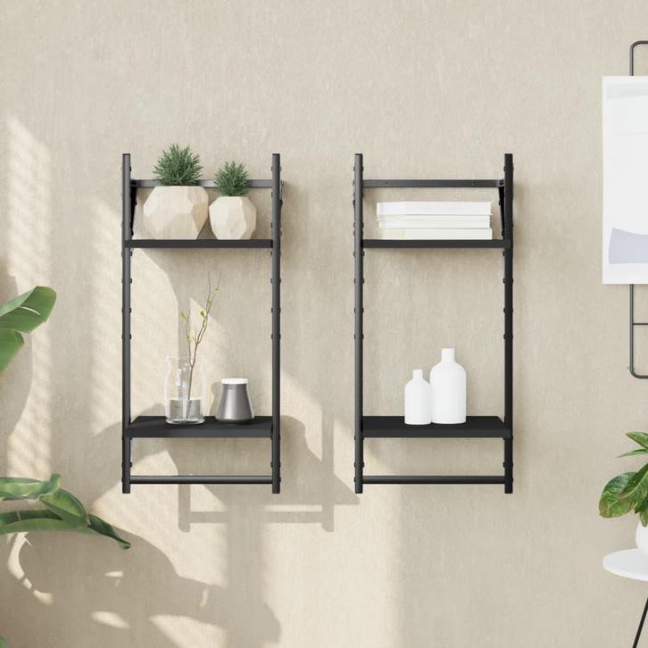 vidaXL Wandschappen 2-laags met stangen 2 st 30x25x65 cm, Huis en Inrichting, Kasten | Wandmeubels, Nieuw, Verzenden