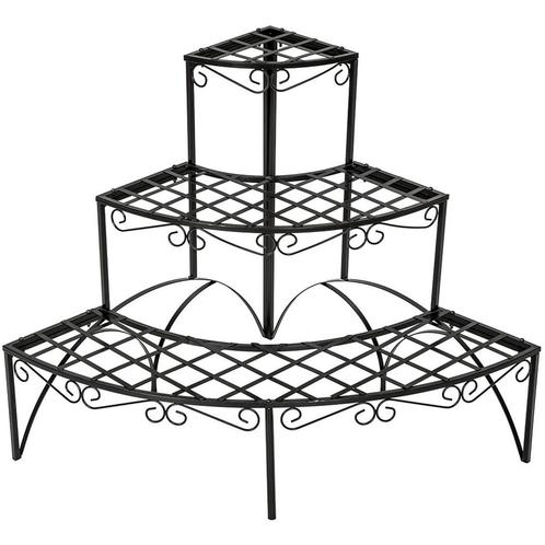 tectake Bloementrap met 3 treden, rond - zwart, Tuin en Terras, Overige Tuin en Terras, Verzenden