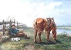 Fredinand Ernst Lintz (1833-1909) - Rustende boer met paard, Antiek en Kunst, Kunst | Schilderijen | Klassiek