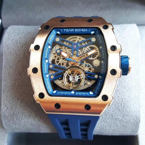 Tsar Bomba - Automatic - Sapphire - Gold - Open Heart, Handtassen en Accessoires, Horloges | Heren