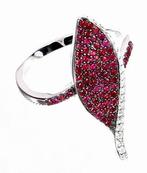 Zonder minimumprijs - Ring Zilver - Ruby, White Topaz, Handtassen en Accessoires, Ringen, Nieuw