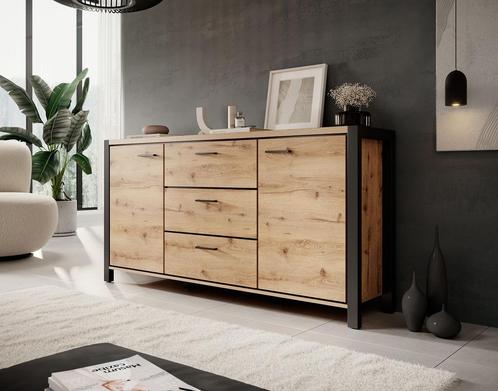 Meubella | Dressoir eiken zwart 180x40x90, Huis en Inrichting, Kasten | Dressoirs, 25 tot 50 cm, Nieuw, 150 tot 200 cm, Verzenden