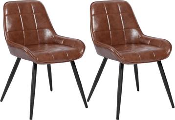 2x eetkamer stoel - bruin - PU leer - met vierkant design -, Verzenden