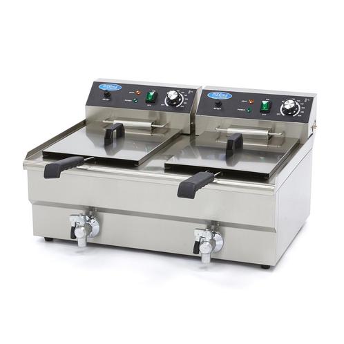 Frituurpan - 2x 16 L - 2 Manden - met Tapkraan, Elektronische apparatuur, Frituurpannen, Nieuw, Duo-friteuse, 4 liter of meer