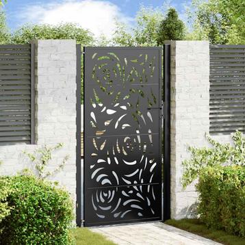 vidaXL Poort met vlamontwerp 105x180 cm staal zwart, Tuin en Terras, Tuinpoorten, Verzenden, Nieuw