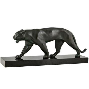 Max le Verrier - sculptuur, Art Deco panter OUGANDA L. 38 cm