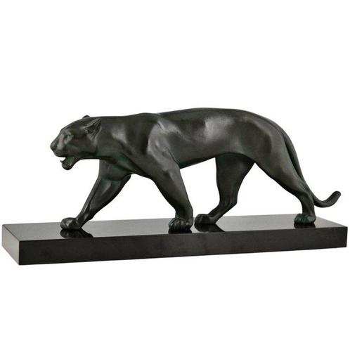 Max le Verrier - sculptuur, Art Deco panter OUGANDA L. 38 cm, Antiek en Kunst, Antiek | Meubels | Stoelen en Sofa's
